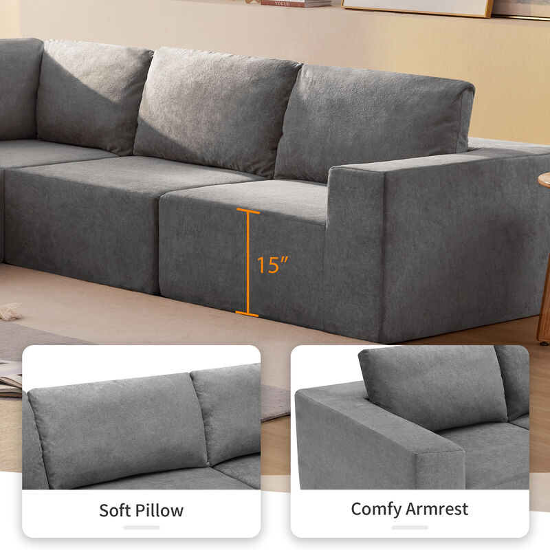 MONDAWE Modular 5 Pieces Free Combination L Shaped Sectional Sofa,Luxury Floor Couch Set,Upholstered Indoor Furniture,Foam-Filled Sleeper Sofa Bed