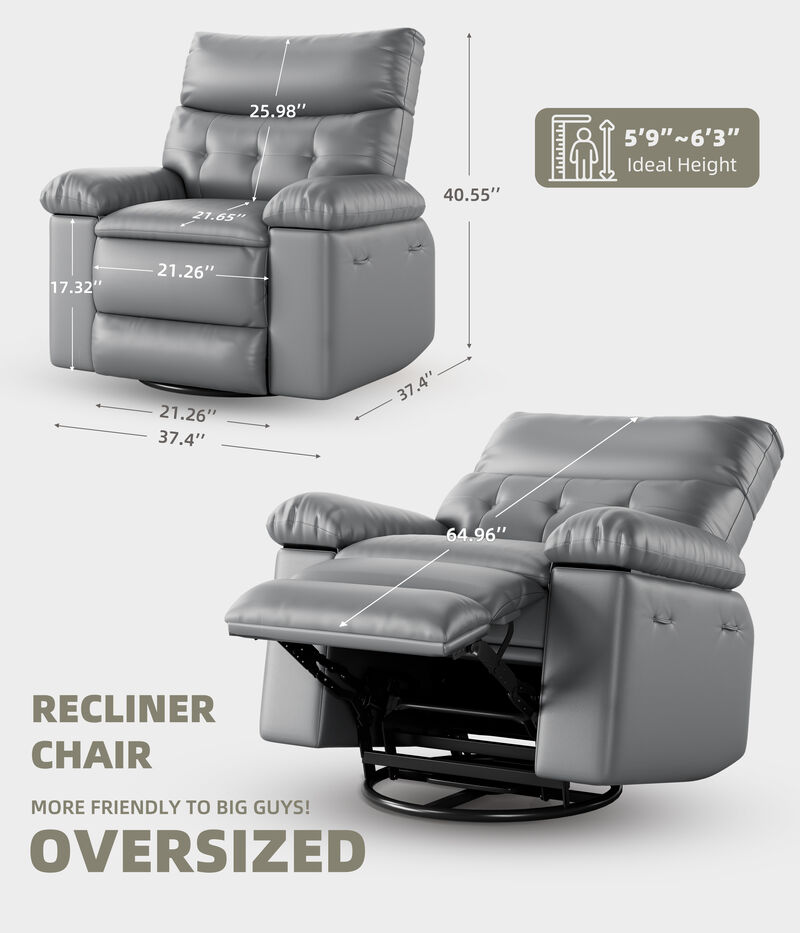 360 Degree Swivel Lazy Manual Rocking Recliner Sofa Chair for Living Rooms, Bedrooms, Outdoor Relax, Grey image number 2