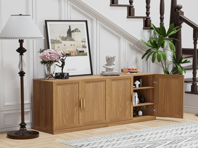 2-Piece Modern Minimalist Wood Grain Edge Cabinet, Multifunctional Storage with 3-Layer Shelves image number 2