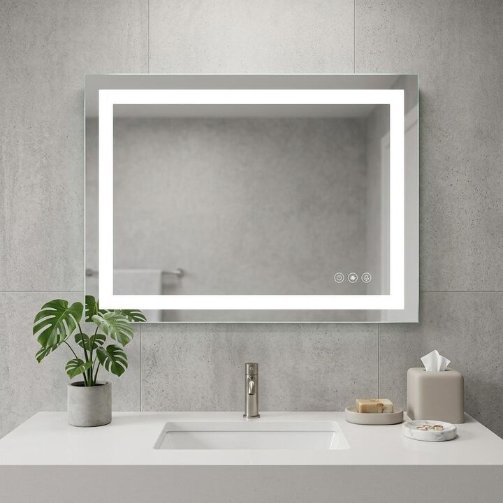 HomeRoots 31" Lighted Frameless Anti Fog Bathroom Vanity Mirror