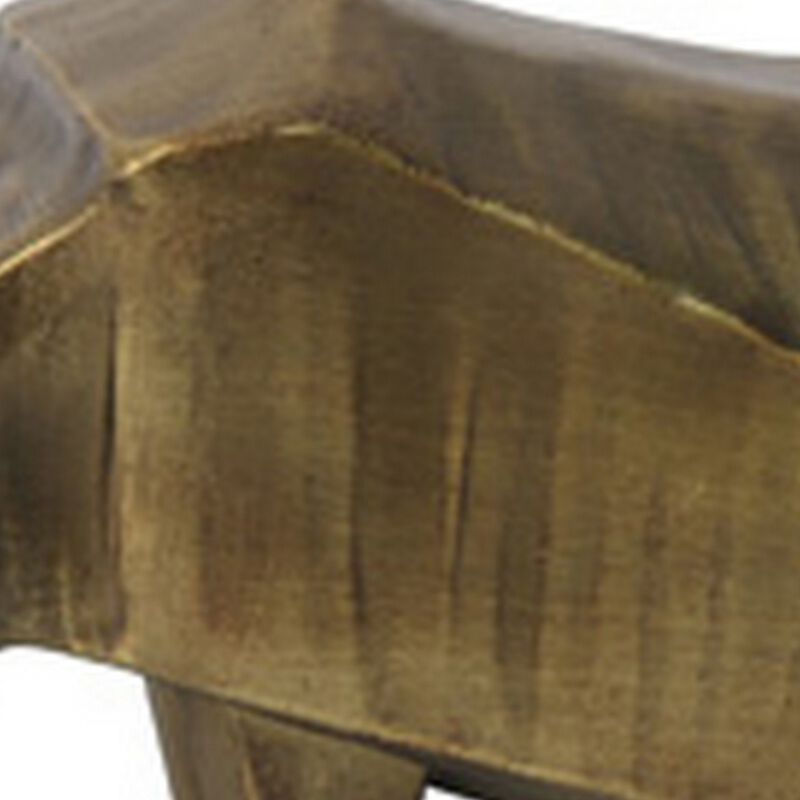 Geny Modern Rhino Sculpture, Tabletop Home Decor, Antique Gold Finish - Benzara