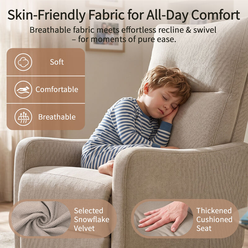 Power Swivel Recliner Rocking Chair,  270&deg; Swivel Rocker Chair, Upholstered Fabric Glider Recliner Nursery image number 4