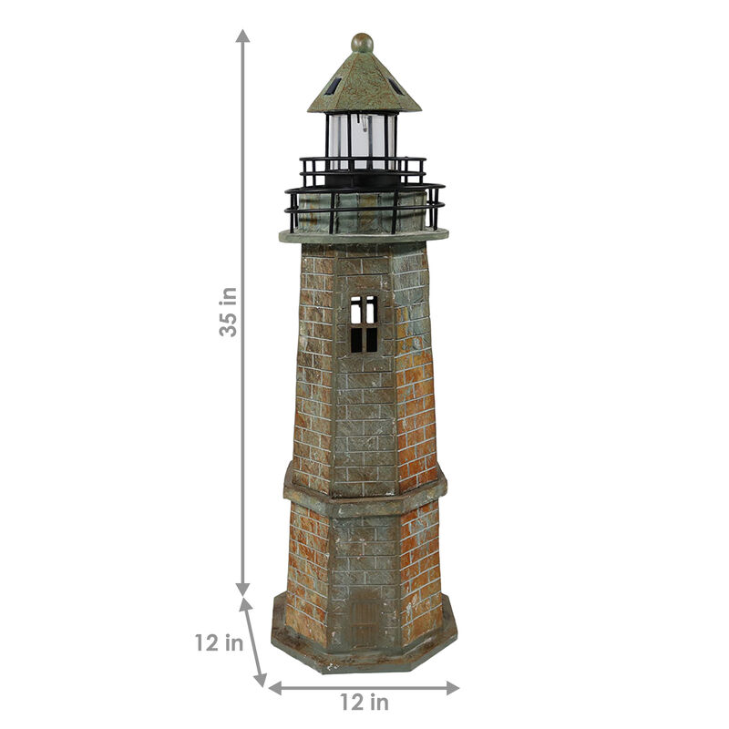 Sunnydaze 35 in Resin and Stone Solar LED Lighthouse Nautical Statue
