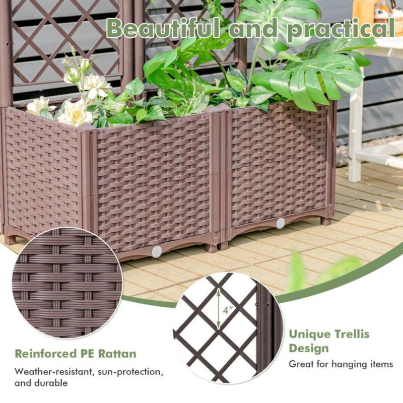Hivvago PE Rattan Raised Garden Bed with Trellis Planter Box for Climbing Plants