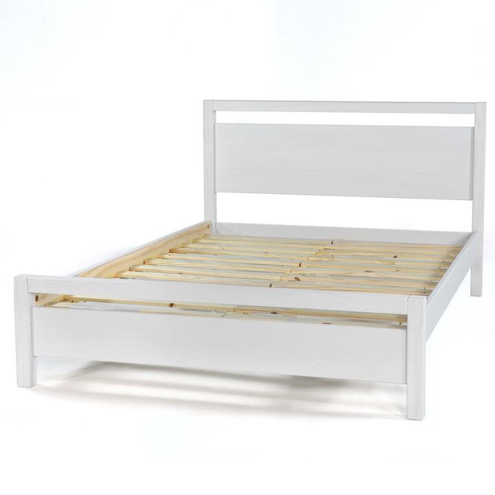 Hivvago Queen Size FarmHouse Traditional Rustic White Platform Bed