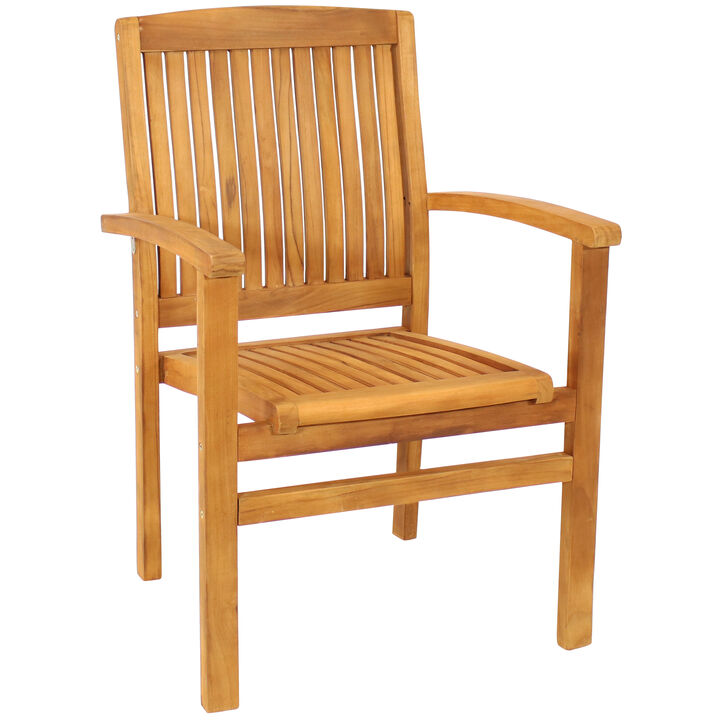 Sunnydaze Solid Teak Wood Stackable Outdoor Dining Armchair - Light Brown