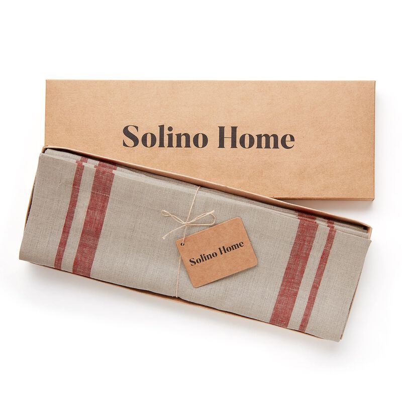 Solino Home French Stripe 100% Linen Placemats &ndash; Set of 4, 14 x 19 in, Machine Washable, Holiday and Everyday Dining