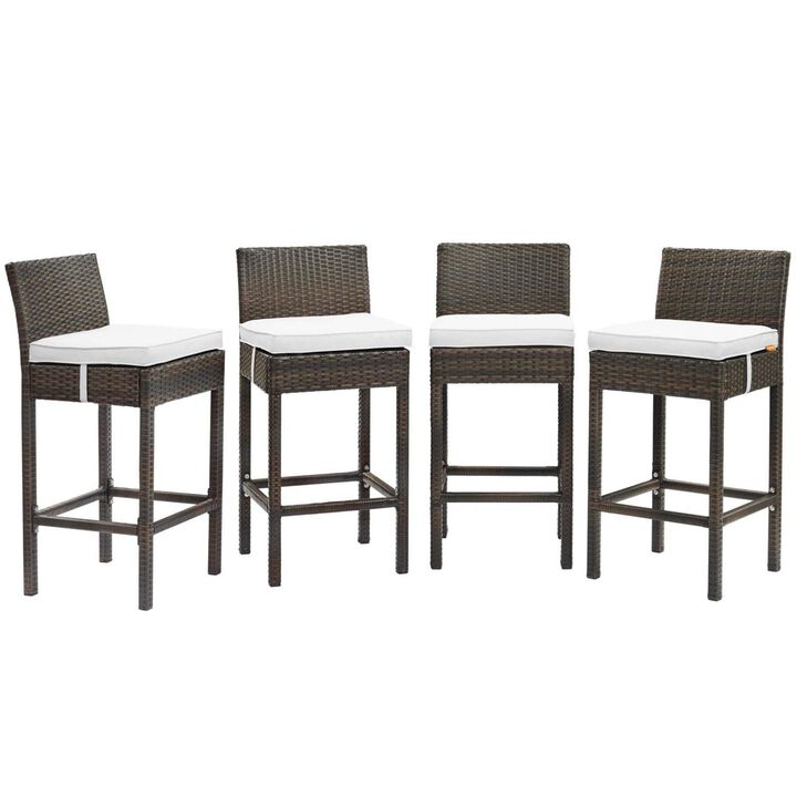 Modway EEI-3601-BRN-WHI Conduit Bar Stool Outdoor Patio Wicker Rattan Set of 4 in Brown White, Four