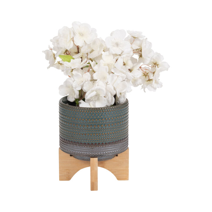 5" Dotted Planter W/Wood Stand