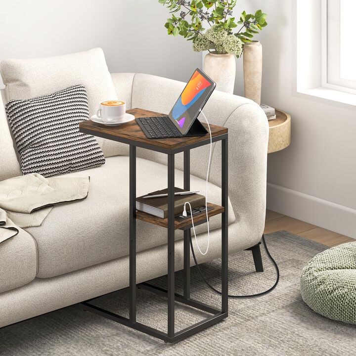 Yoobure C Shaped End Table with Charging Station for Living Room, Bedroom, Sofa Table with USB Ports and Outlets for Small Space