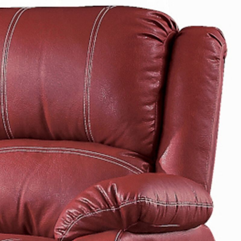 Zuru Motion Manual Recliner Loveseat, Pillow Top, Red Faux Leather - Benzara