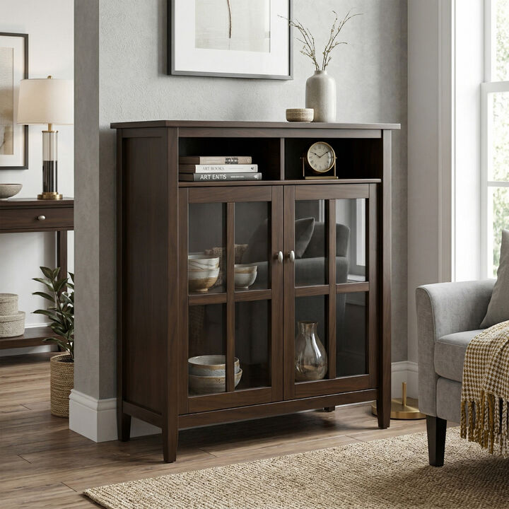 Warm Shaker SOLID WOOD 39 inch Wide Transitional Medium Storage Media Cabinet in Tobacco Brown