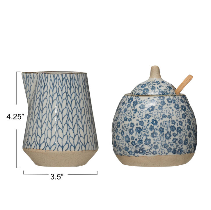 Hand-Painted Stoneware Sugar & Creamer, Set of 2