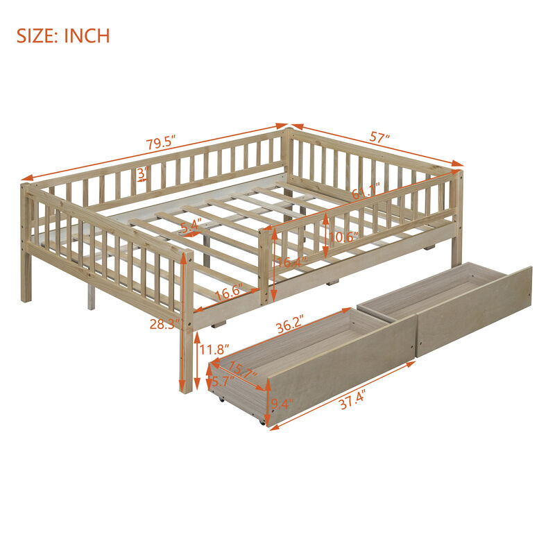 Whisen Twin Size Daybed Wood Bed with Two Drawers image number 9