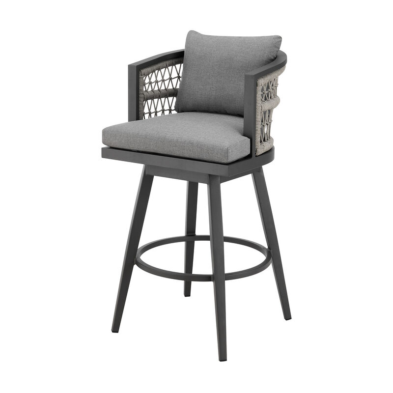 HomeRoots 37" Gray Metal Swivel Outdoor Counter Height Bar chair with Footrest image number 2