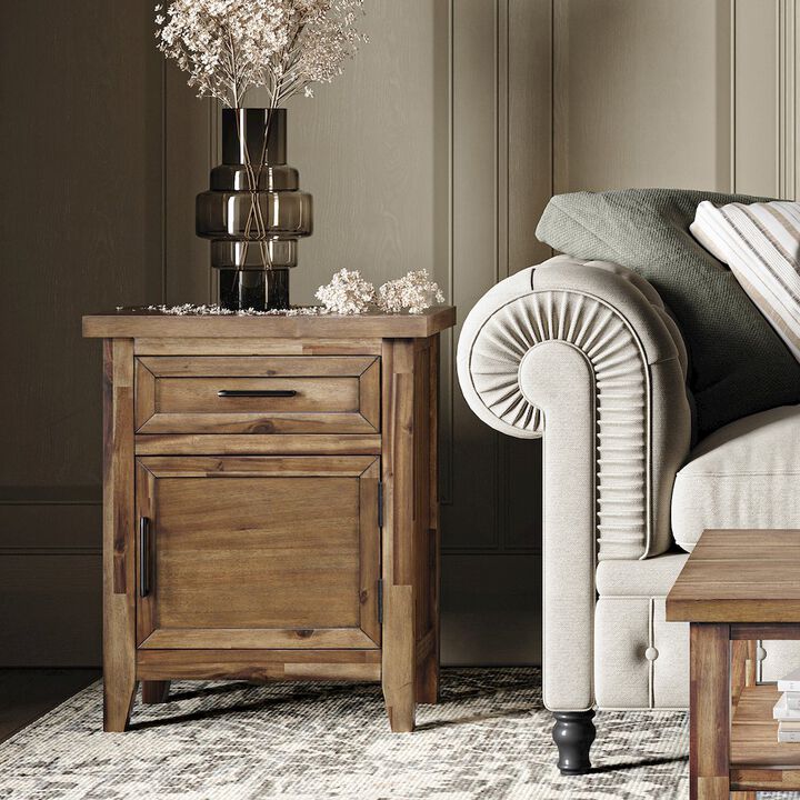 Jofran Claremont Transitional Rustic Wood Accent End Table with Storage