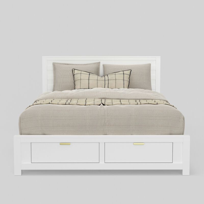 Fery California King Storage Bed, Panel Headboard, White Pine Wood - Benzara image number 1