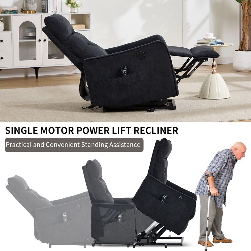 Chenille Power Lift Recliner Chair 155&deg; Recliner with Massage Heat & USB image number 7