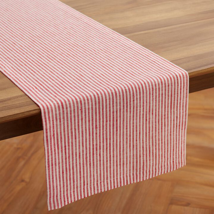 Linen Table Runner for Dining Table, Holiday and Everyday Table Decor - Narrow Stripe