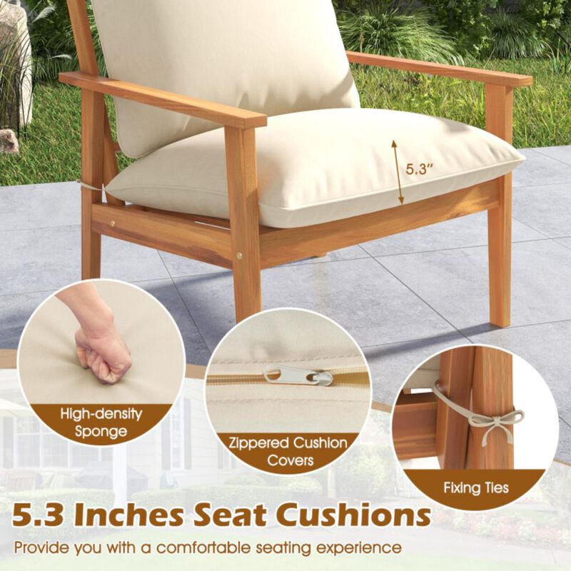 Hivvago 4 Pieces Outdoor Acacia Wood Conversation Set with Soft Cushions and Coffee Table