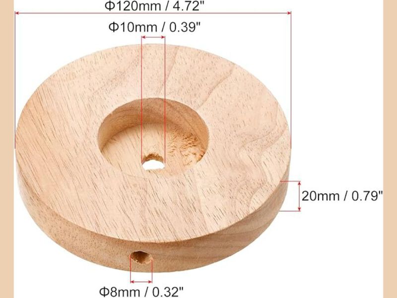Lamp Base &ndash; 120mm Solid Wood Circular Stand, DIY Table Lamp Replacement (1 Pack) image number 2