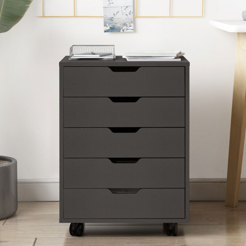 The filing cabinet has five drawers, a small rolling filing cabinet, a printer rack, an office locker, and an office pulley movable filing cabinet dark Gray