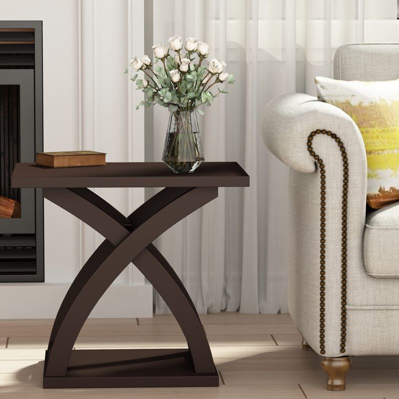 ChooChoo End Side Table Set of 2, Modern End Table with Storage Shelf, X-Design Side Table Living Room (Espresso)