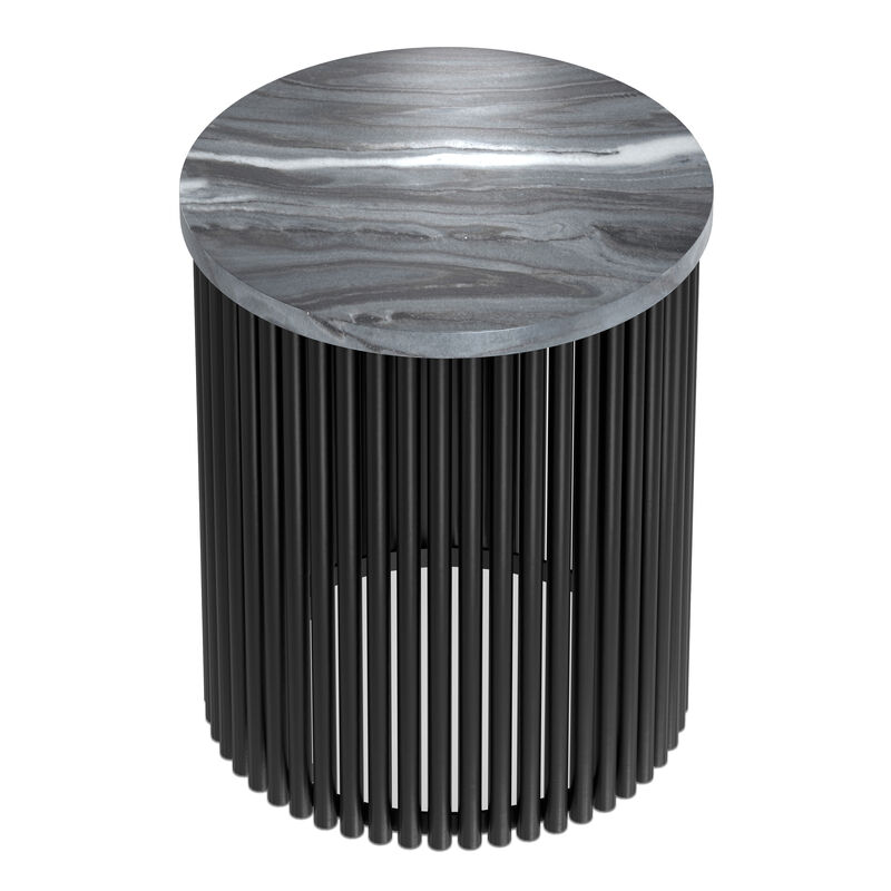 Demy 18 inch Wide Industrial Metal Accent Table in Black Genuine Marble and Black Metal, Assembled
