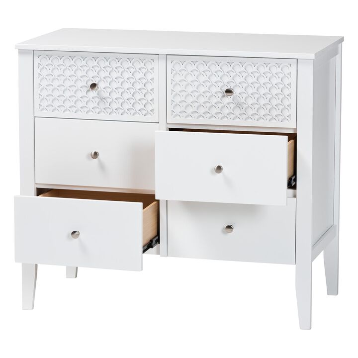 Baxton Studio Lara Dresser - 6-Drawer Bedroom Storage Chest with Laser-Cut Geometric Overlay for Clothing and Organization