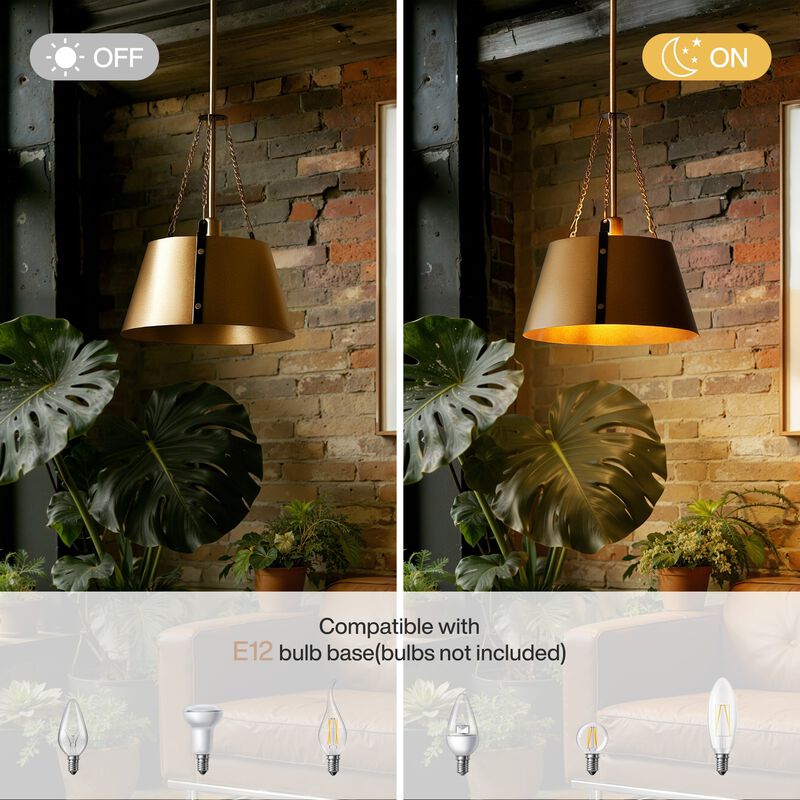 Gold Drum Pendant Light, Industrial Metal Shade, Adjustable Height image number 7