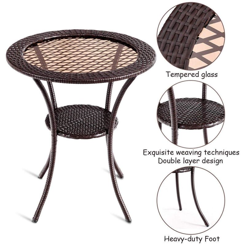 Round Rattan Wicker Coffee Table with Lower Shelf image number 5