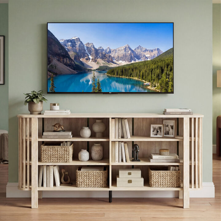 Wood TV Stand with Adjustable Storage Shelves for Home Entertainment