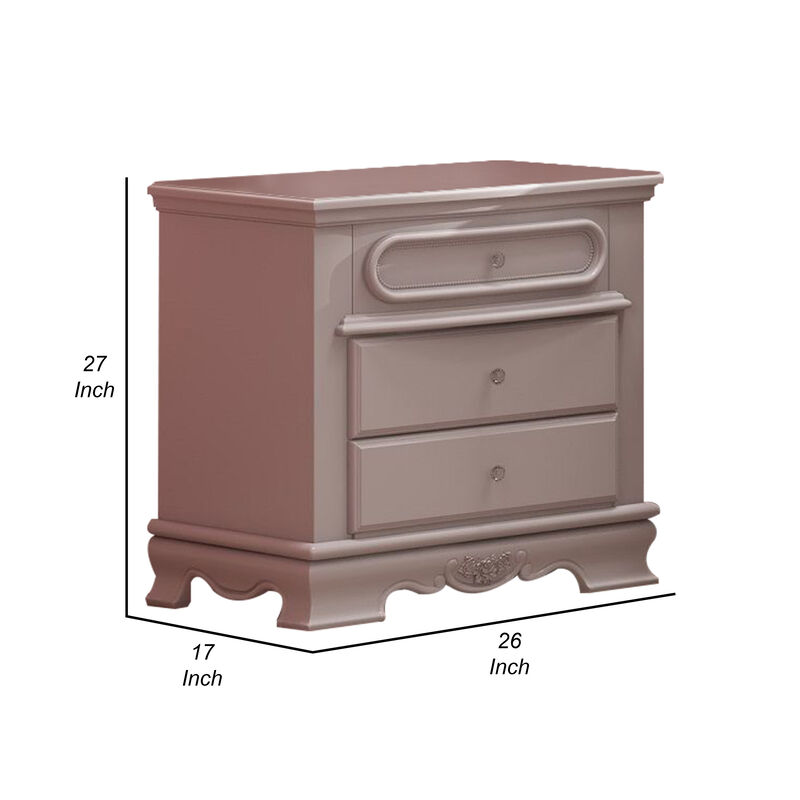 Auri 27 Inch Nightstand with 2 Drawer, Molded Trim Floral Motifs, White - Benzara