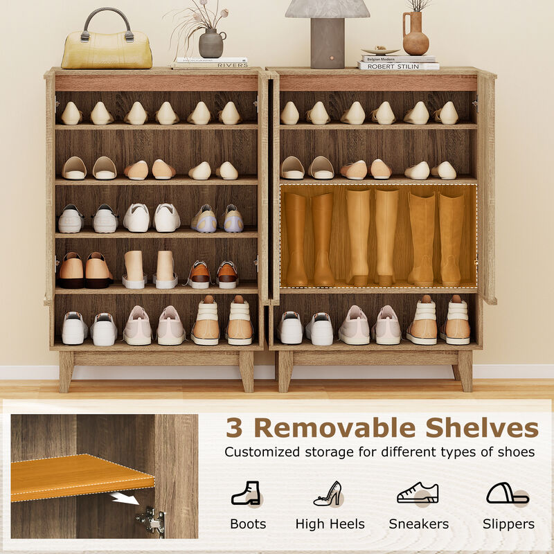 6-Tier Shoe Storage Cabinet with 2 Fluted Doors for Organized Shoe Storage-Oak image number 5
