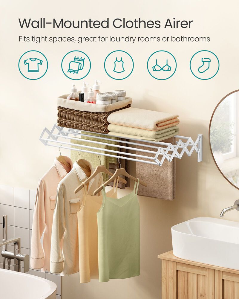 Laundry Drying Rack Wall Mounted – Fold-Out Design for Drying Clothes, Towels or Baby Items