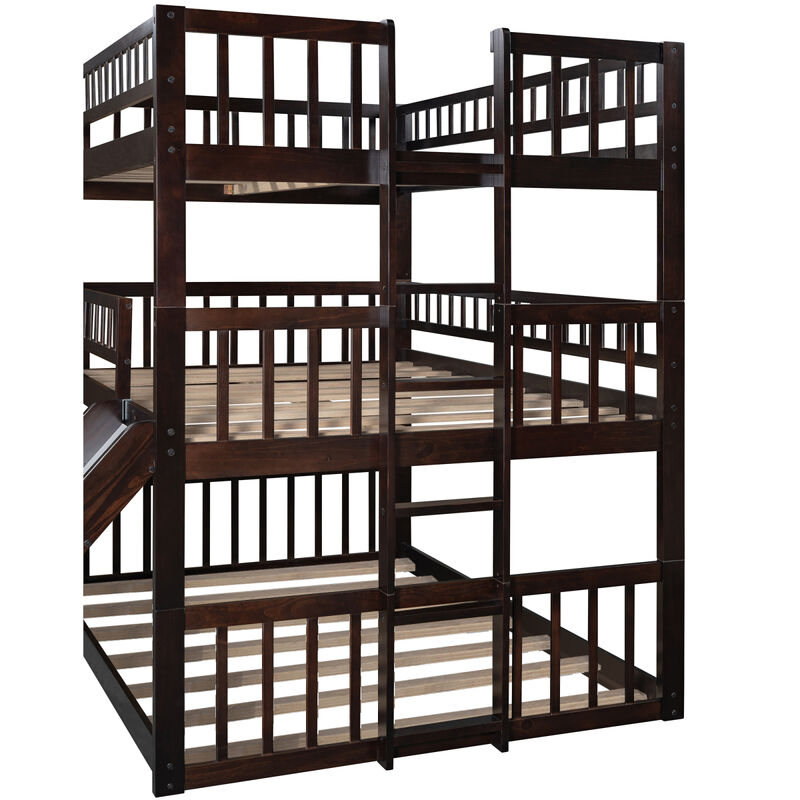 Full-Over-Full-Over-Full Triple Bed With Built-In Ladder And Slide, Triple Bunk Bed