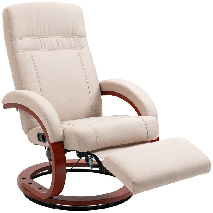 HOMCOM Manual Recliner Chair for Adults, Adjustable Swivel Recliner with Footrest, Padded Arms and Wood Base for Living Room, Beige