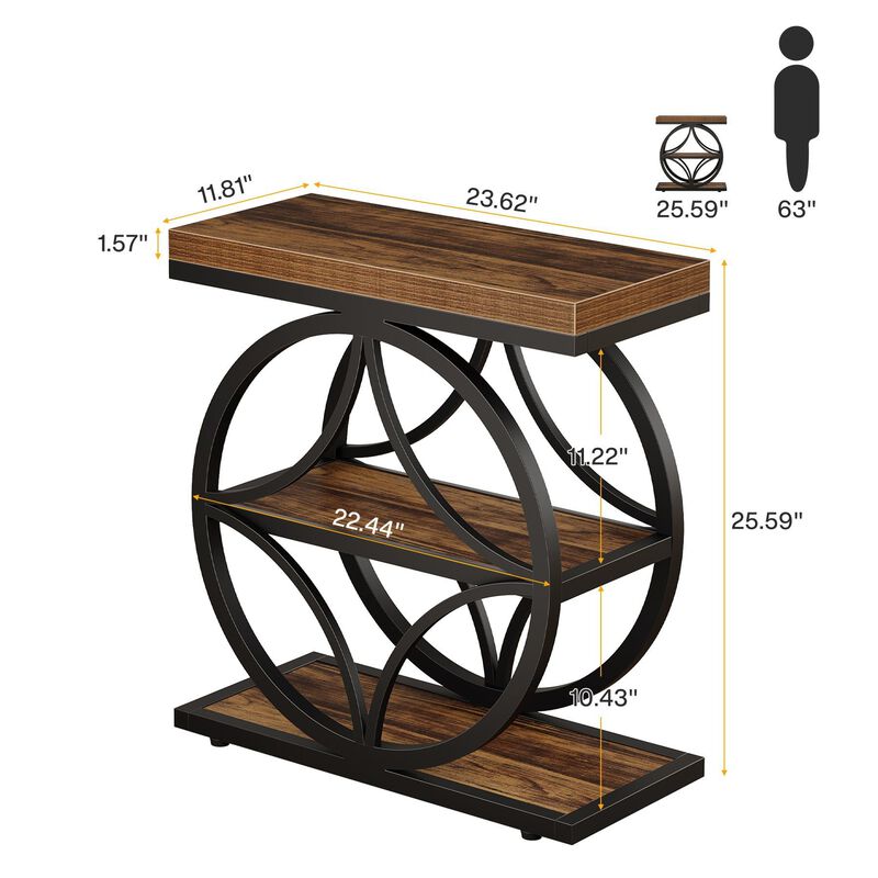 Narrow Industrial Bedside Table with 3-Tier Storage, End Table image number 2