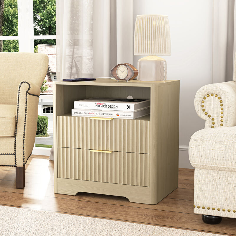 Smart Nightstand with Charging Station Voice Night Light Storage Cabinet image number 3