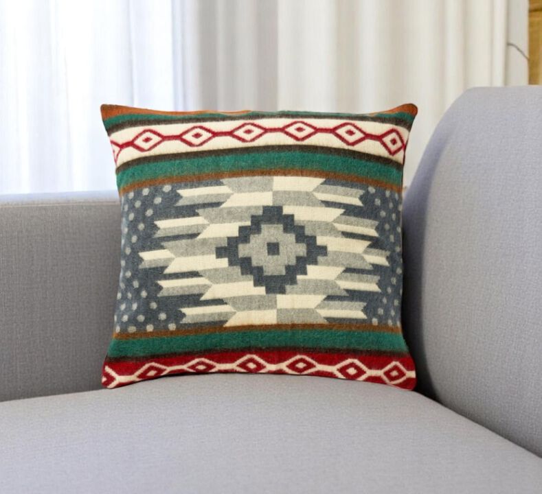 HomeRoots 20" Blue And Ivory Southwestern Throw Pillow Cover