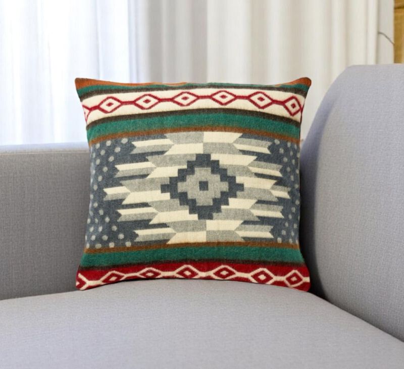 HomeRoots 20" Blue And Ivory Southwestern Throw Pillow Cover image number 1