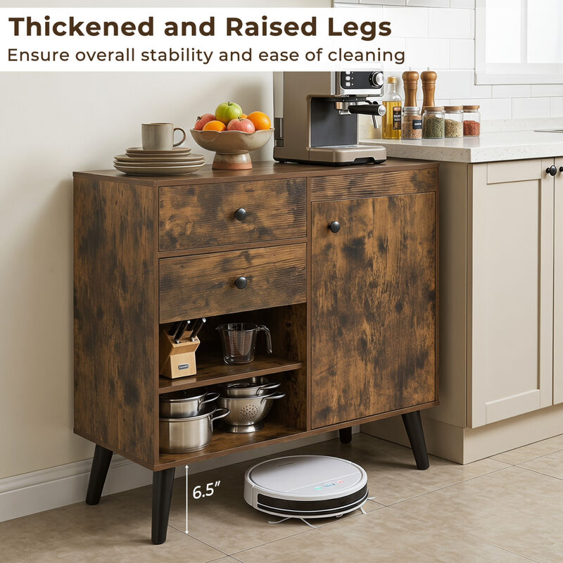 Modern Sideboard Storage Cabinet with 2 Drawers and Open Shelves image number 5