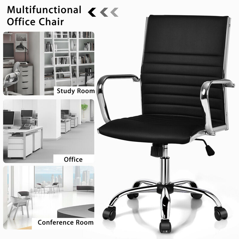 Costway PU Leather Office Chair High Back Conference Task Chair w/Armrests Black
