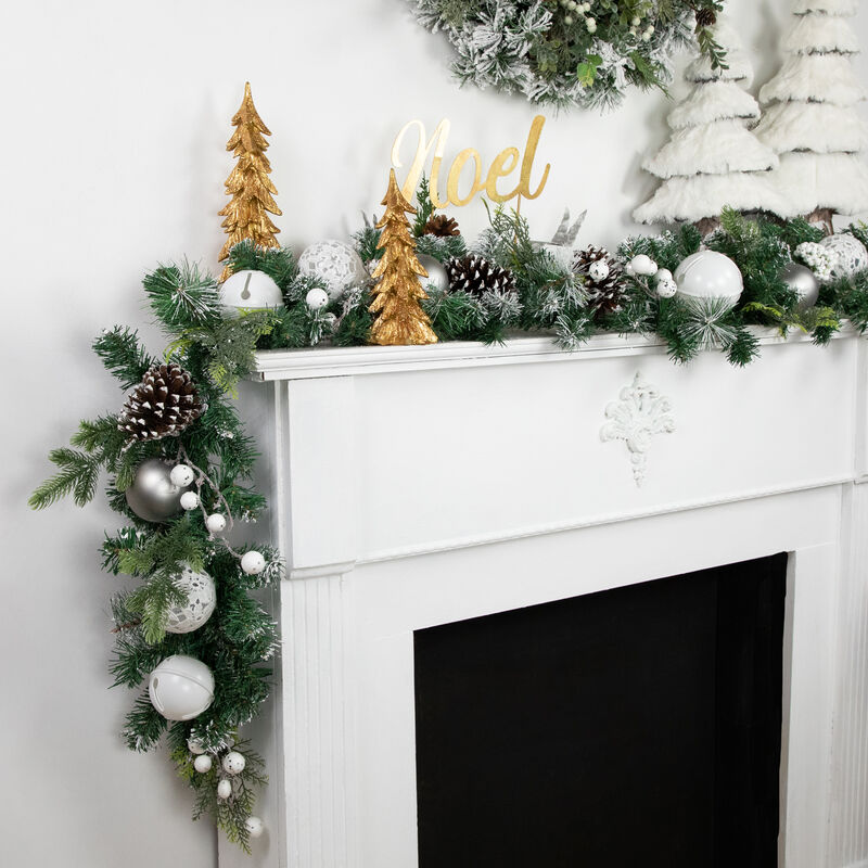 6' Green Pine Frosted Artificial Christmas Garland with Pinecones and Ornaments  Unlit image number 1