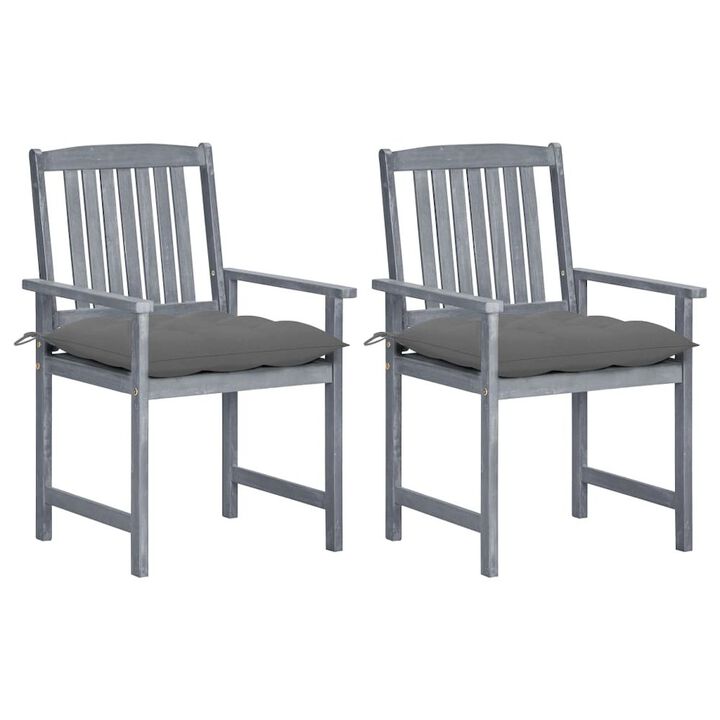 Patio Chair Set of 2 Gray Solid acacia wood Medium Durable