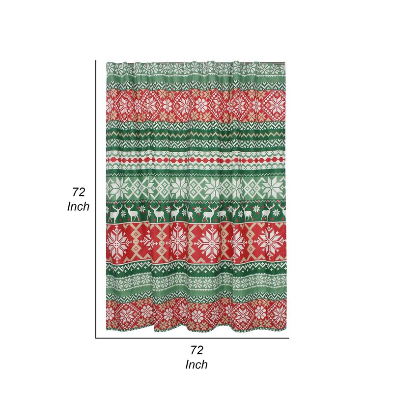 Live 72 x 72 Inch Microfiber Shower Curtains, Festive Winter Print - Benzara
