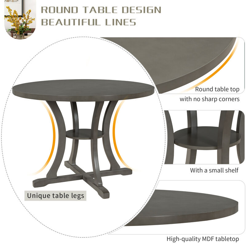 Streamdale 5-Piece Round Dining Table and Chair Set with Hollow Back (Gray) image number 7