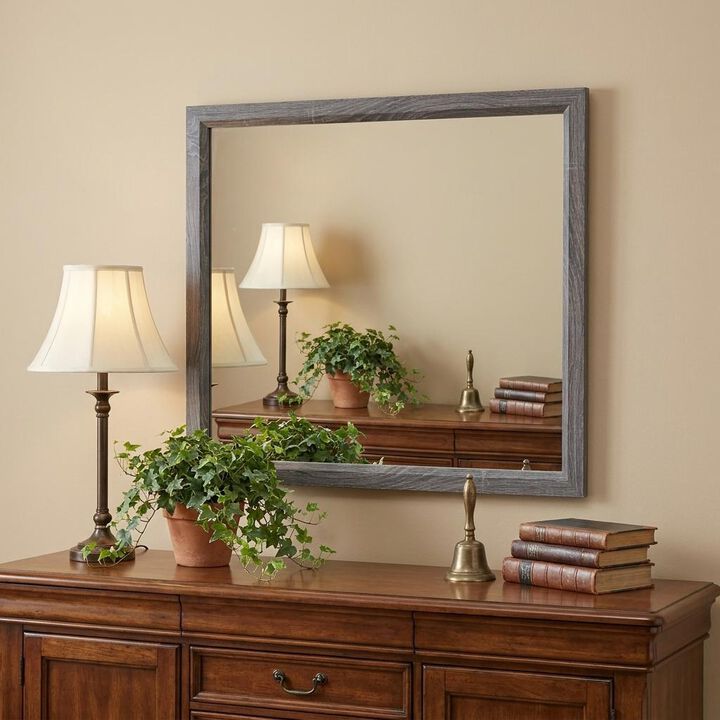 HomeRoots 35" Dark Gray Wood Framed Accent Mirror