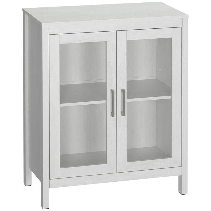 Modern Bathroom Storage Cabinet Freestanding Linen Cabinet W/ Glass Doors, White