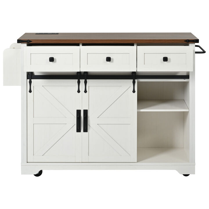 Merax Farmhouse Kitchen Island with Power Outlet